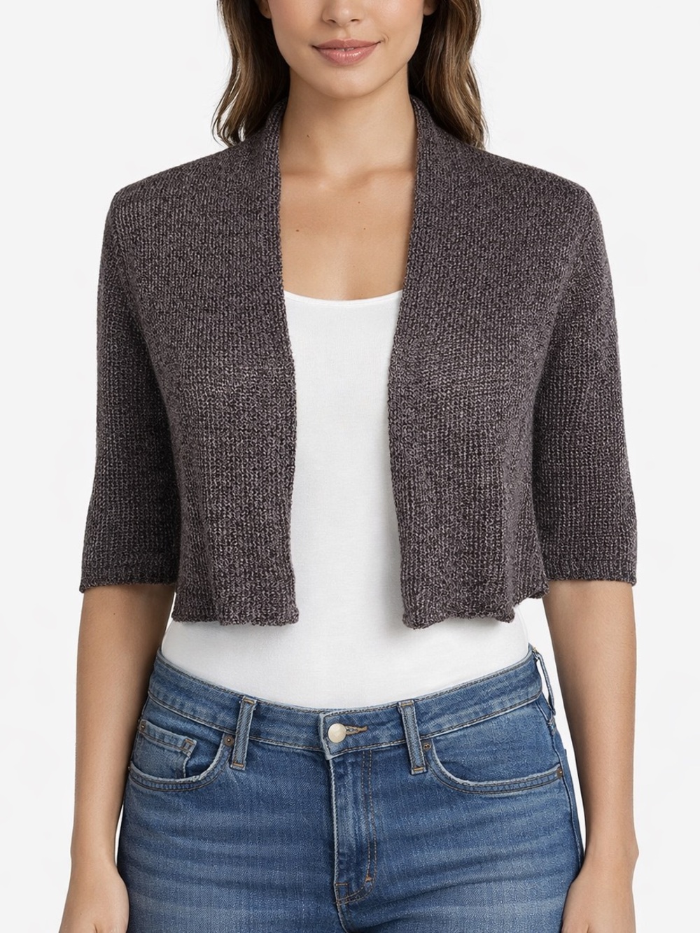 Eileen Fisher Mauve Taupe Silk Blend Open-Front Cropped Cardigan Size Small
